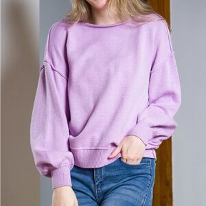 Miracle Bubble Sleeves Boat Neck Knit Sweater Lavender Size S/M